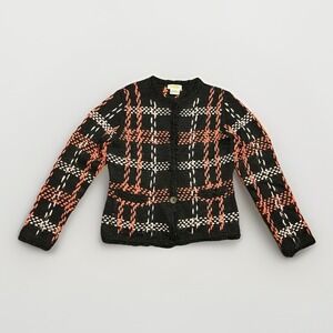 Vintage Talbots Wool Blend Cottagecore Grandma Chunky Plaid Black Sweater S